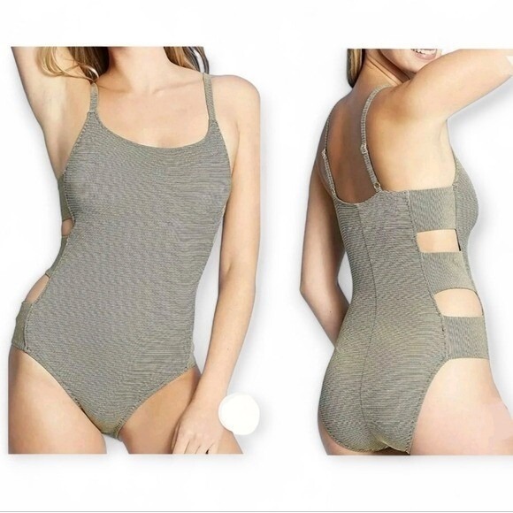 Shade and Shore Gold and Black One Piece Swimsuit with Side Cutouts Size Small - Picture 15 of 15